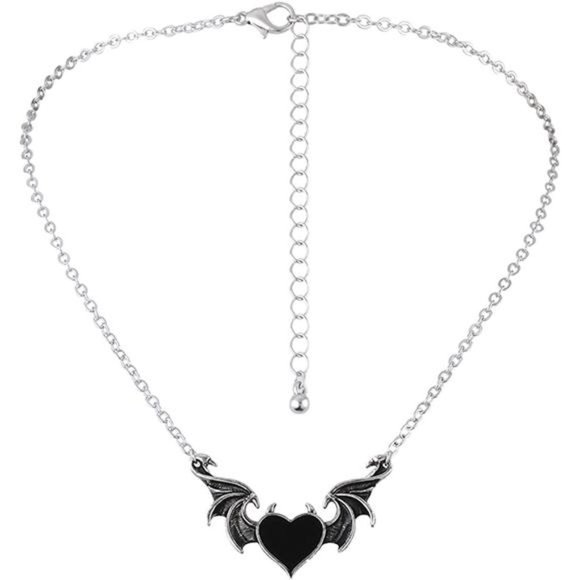 Jewelry - KIFEDSLJ Punk Heart Bat Wing Necklace Gothic Demon Peach Wing Pendant Necklace